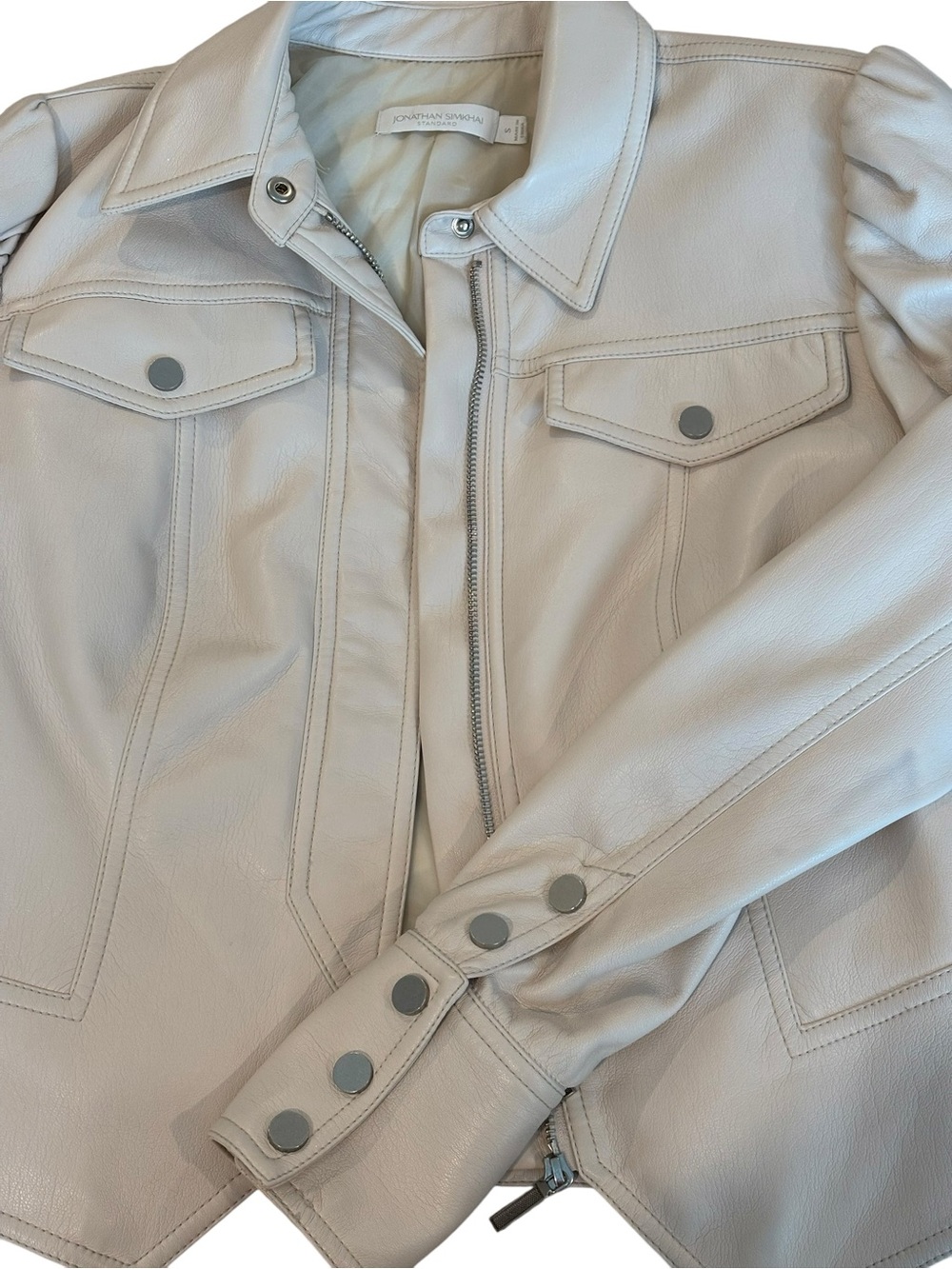 Jonathan Simkhai Standard Wyatt Vegan Leather Jacket in Ecru Women Small - Picture 3 of 9